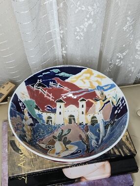 ISH Multicolor South West Desert Scenic Hand-Painted Ceramic Bowl